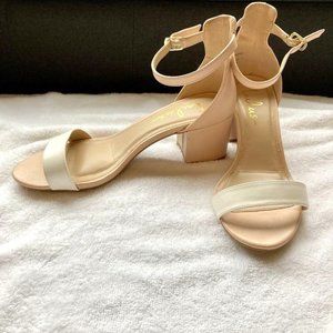 Lulus - Nude & White Ankle Strap Block Heels